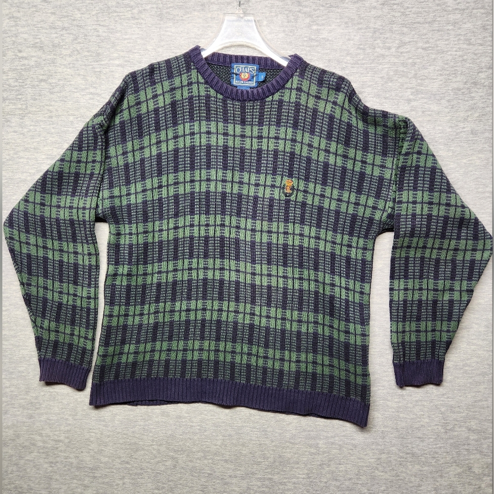 Vintage Chaps Ralph Lauren knit Striped rugby  Golf crewneck polo sweater men LG